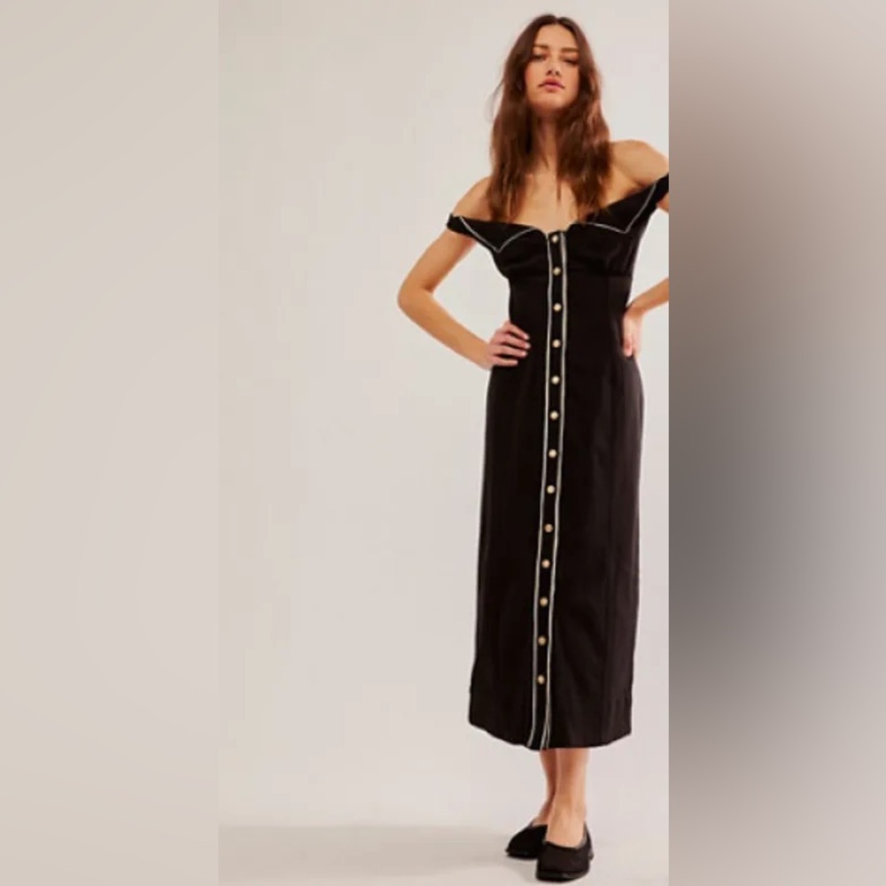 Free People Linnea Black Snap Front Midi Dress